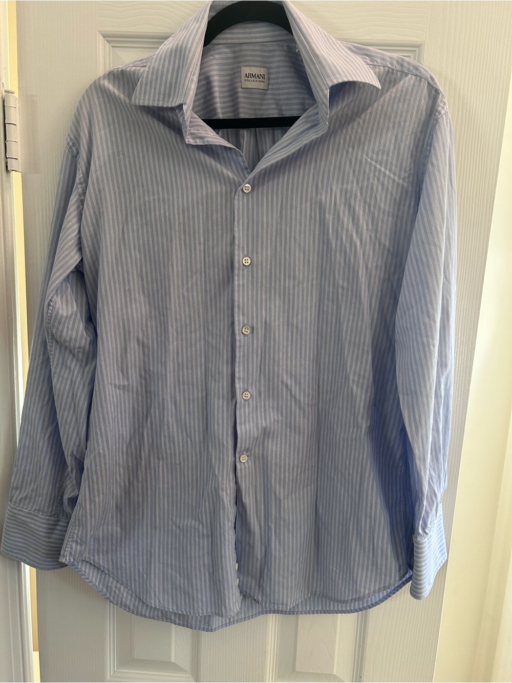 Armani Collezioni Blue and White Striped Dress Shirt 38 15 R 100% Cotton Italian